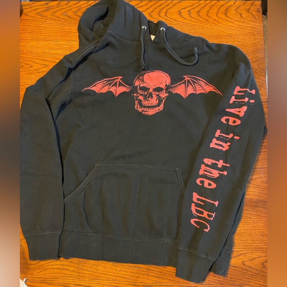 Limited edition AVENGED SEVENFOLD live at the LBC hooded sweatshirt with pocket.